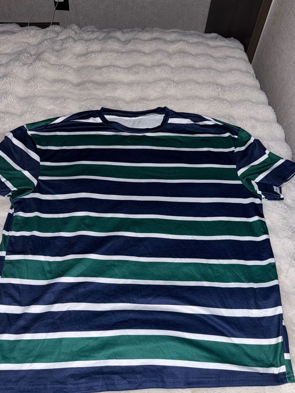 SHEIN Navy, Green & White Striped Short Sleeve Tee